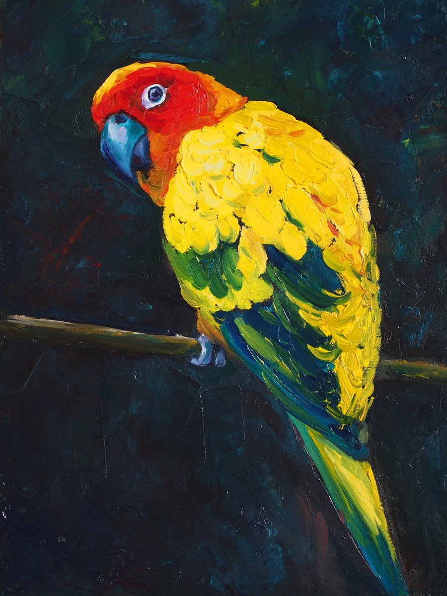 Sun conure parrot - The painting is at an art exhibition and will be available for purchas... by Alfia Koral