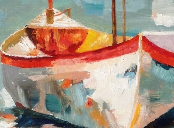 Sunlit Boat Reflections