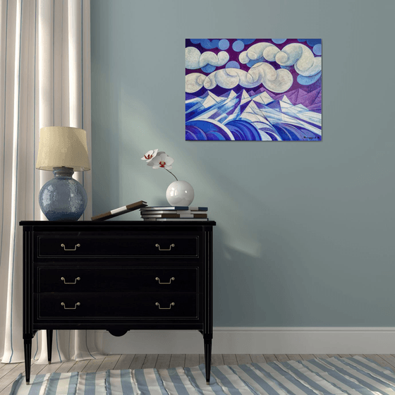 Winter evening (60x80cm, cubism, oil painting, ready to hang)