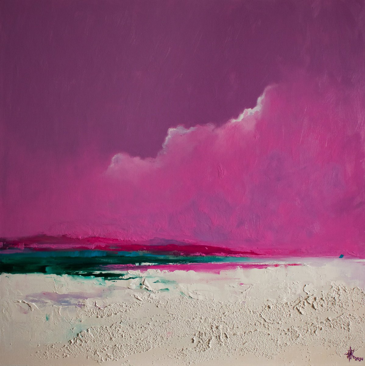 Impressionistic Landscape Oil Painting By Zhanna Kondratenko, 35 X 35", Somewhere Behind The Clouds, Original Artwork