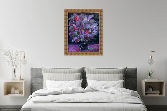 LILAC BLOOMING - Still-life with lilac, original oil painting, bouquet of lilacs 90x70