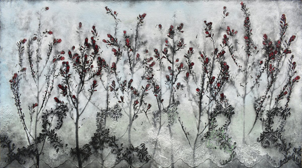 Impressionistic Landscape Painting By Milena Nicosia, 58 X 31", Fiori Di Tasso, Original Artwork