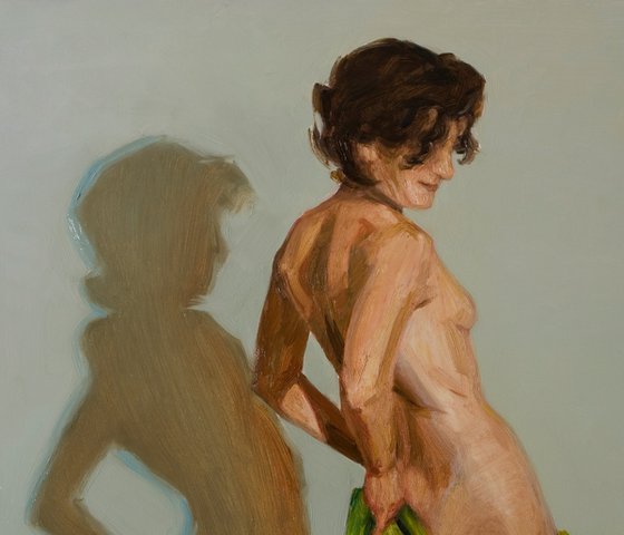 nude woman in green black grey