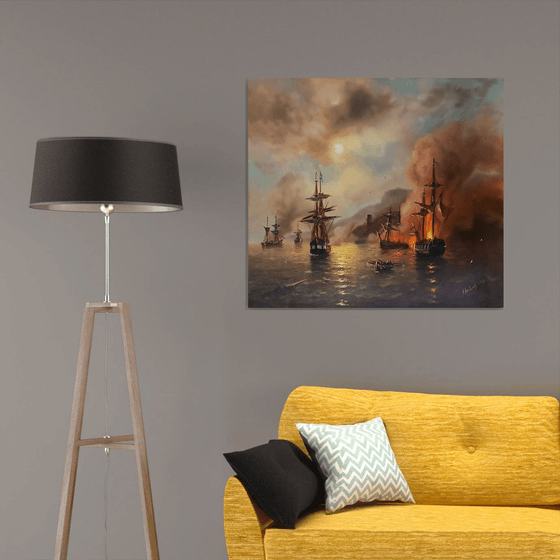 Naval battle (100x90cm, oil painting)