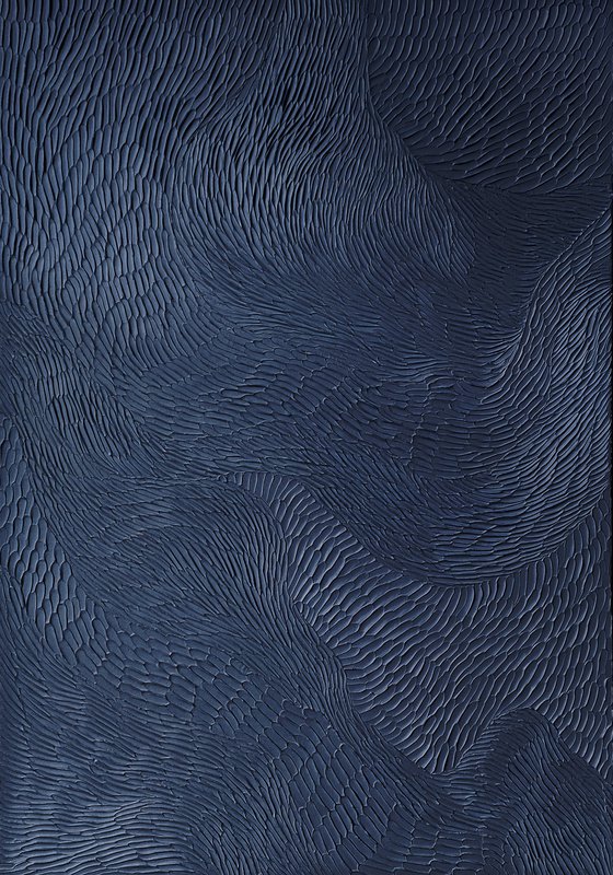"Blue Fluency 5" Navy abstract textured art