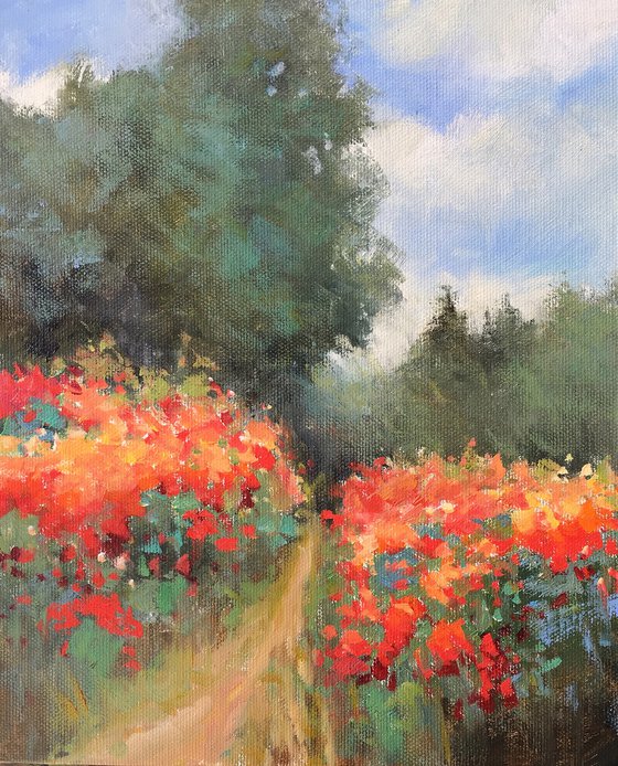 Spring Flower Garden, flower field impressionist landscape oil painting