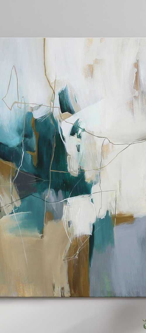 "Melody 4" Abstract teal gray brown art by Nina