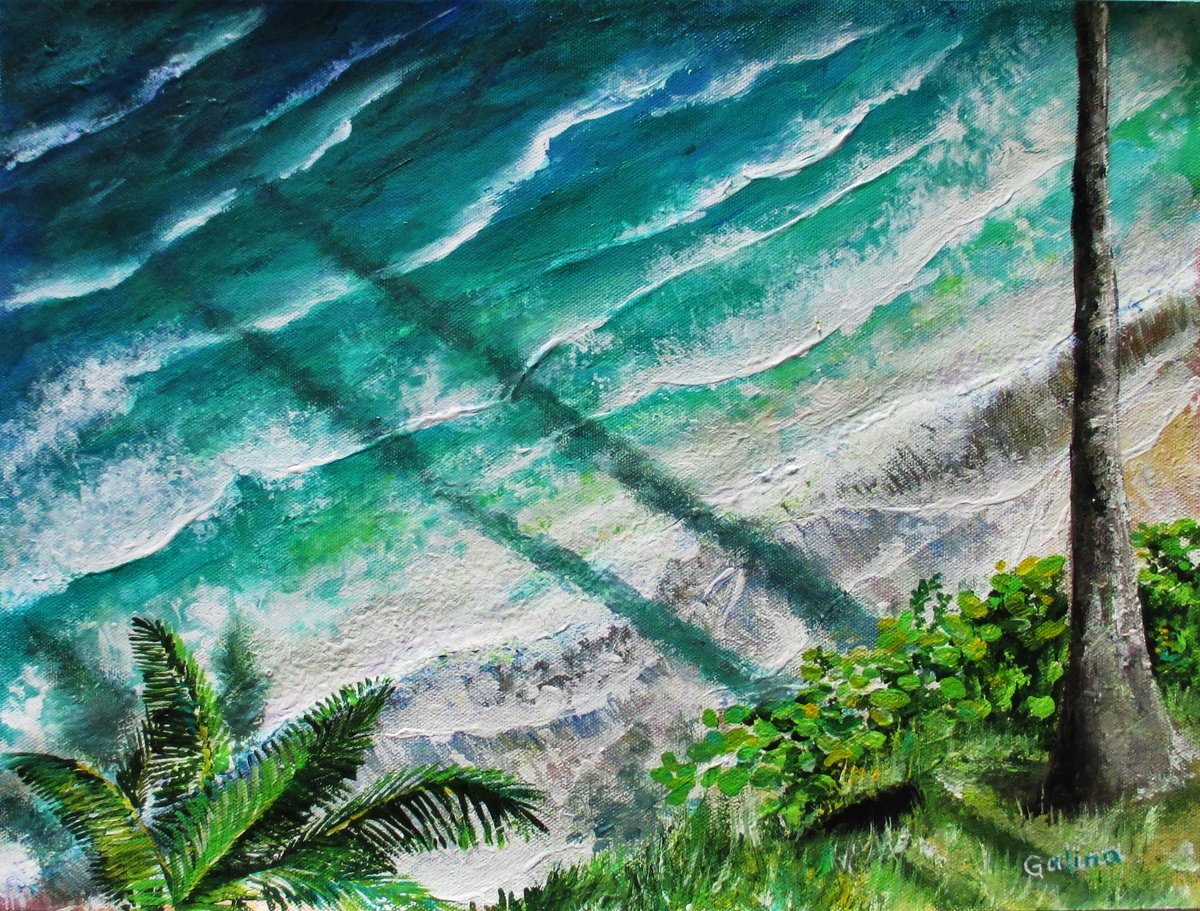 Caribbean Sunrise - ocean painting on unstretched canvas sheet, inspiring, beautiful, by G... by Galina Victoria