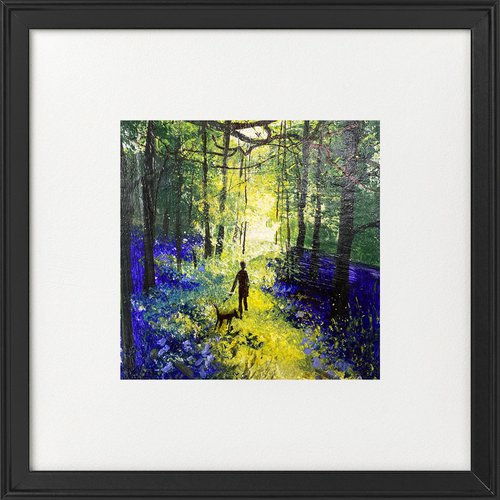 Seasons - Spring among Bluebells with the dog framed by Teresa Tanner
