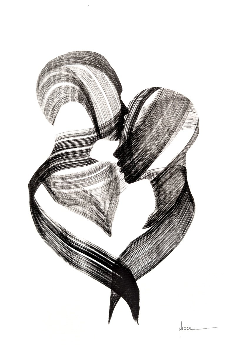 Expressive Portrait Ink Drawing By Nicol Vacaru, 11 X 15", In The Shape Of Us, Original Artwork