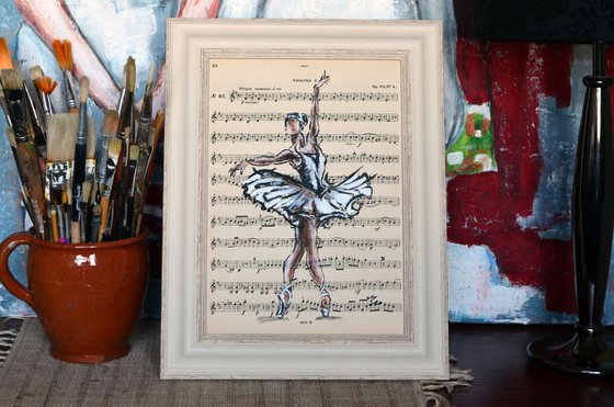 Framed Ballerina VI -Vintage Music Page, GIFT idea