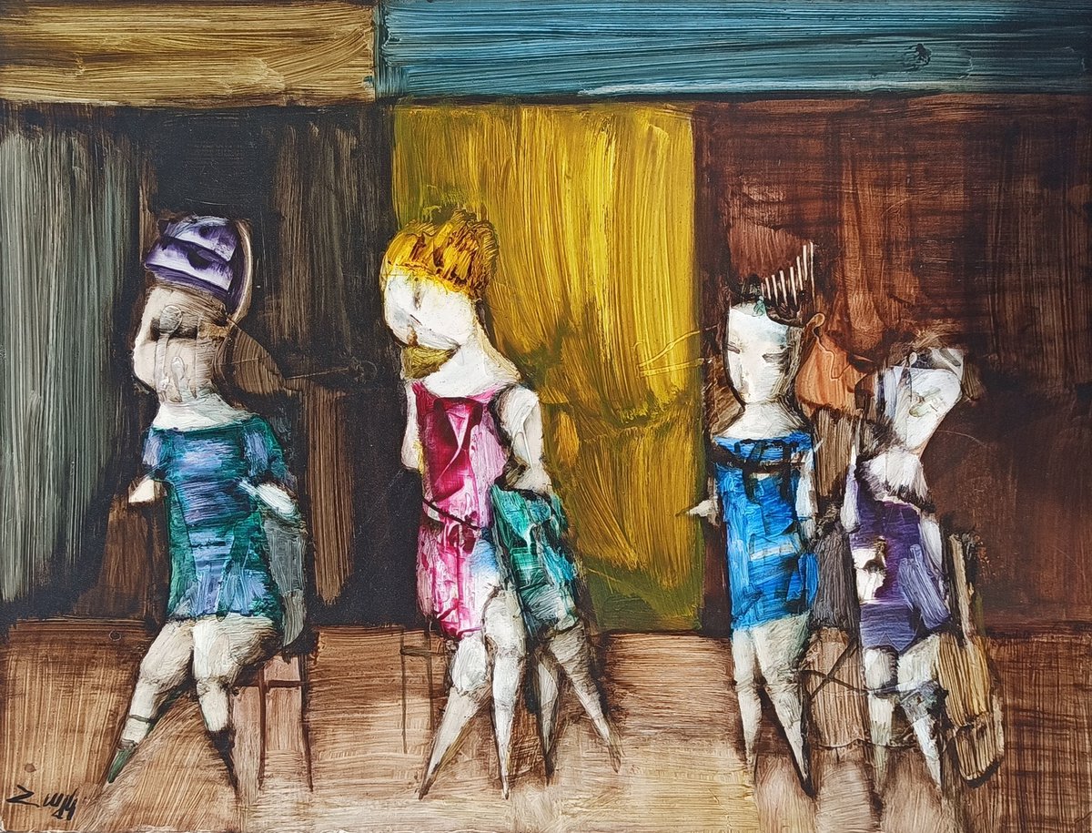 Abstract figures series - 9 (31x41cm, oil painting, paper) by Hayk Gasparyan