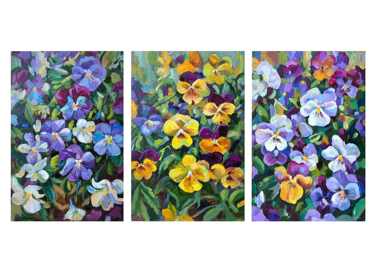 Spring Flowers. Triptych . Oill Painting By Momalyu, 8 X 12, Artwork For Sale On Artfinder