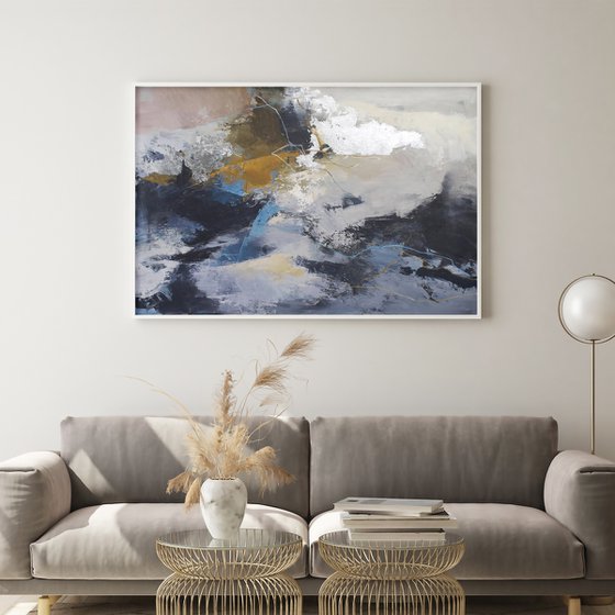 "Pulse" Acrylic navy blue gray abstract art