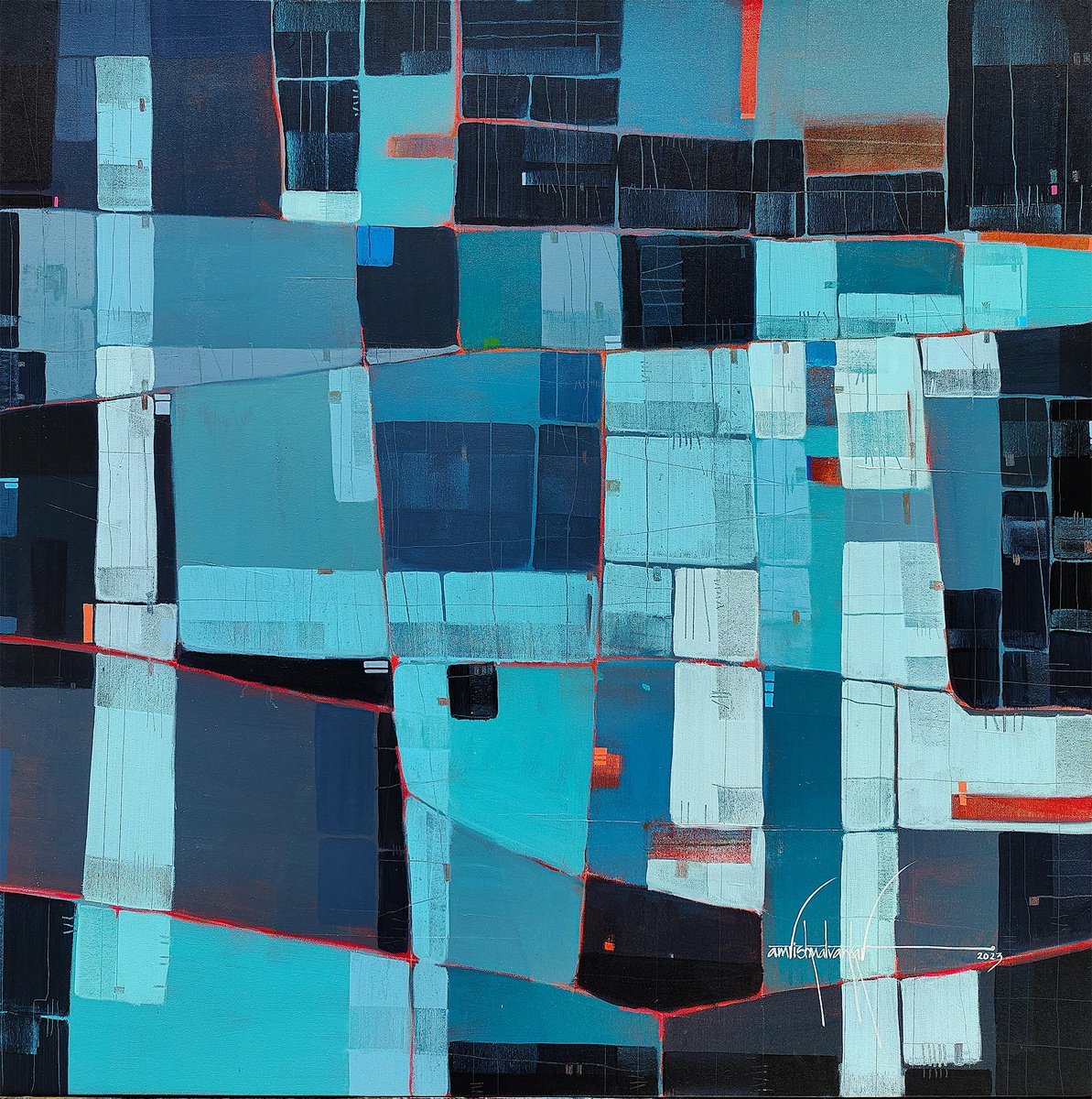 Abstract Painting By Amrish Malvankar, 48 X 48, Blue Reverie, Original Artwork