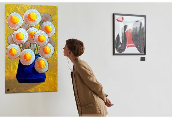 Egg flowers in blue vase