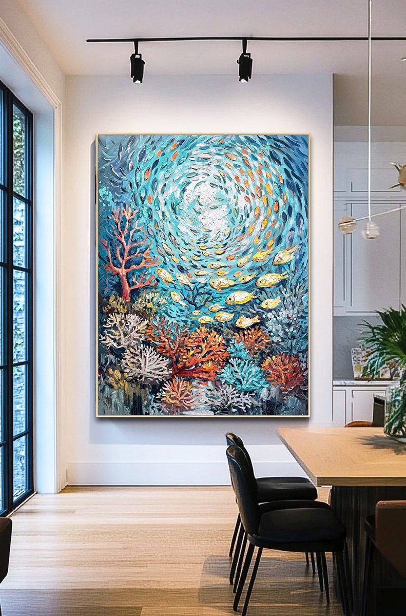 Abstract Landscape Acrylic Painting By Lana Guise, 37 X 49", Coral Dance, Original Artwork