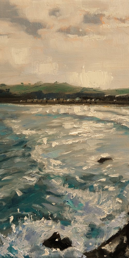 Looking out over Pentewan Beach, Cornwall by Kerry Lisa Davies