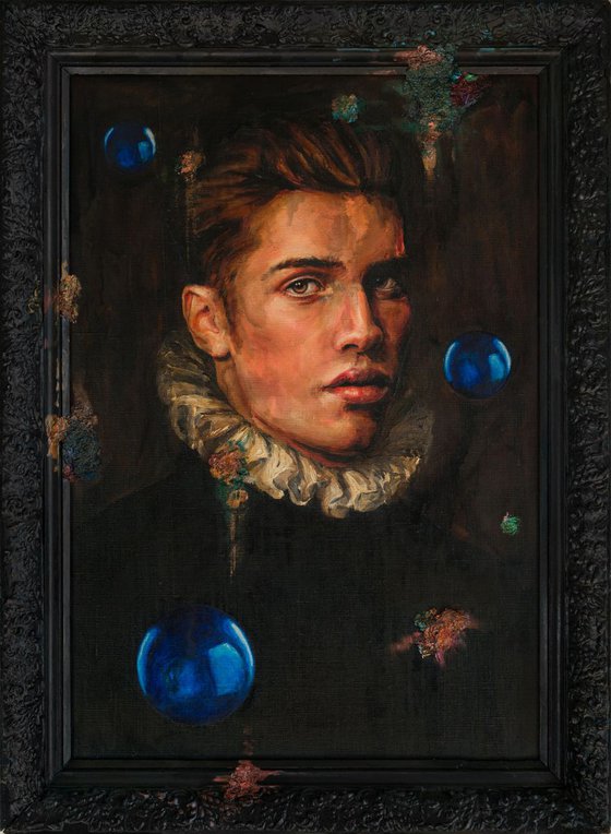 Gothic Portrait with Three Blue Balls