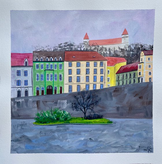 Bratislava Original Gouache Painting, Europe City Art, Slovak Wall Art, Travel Gift