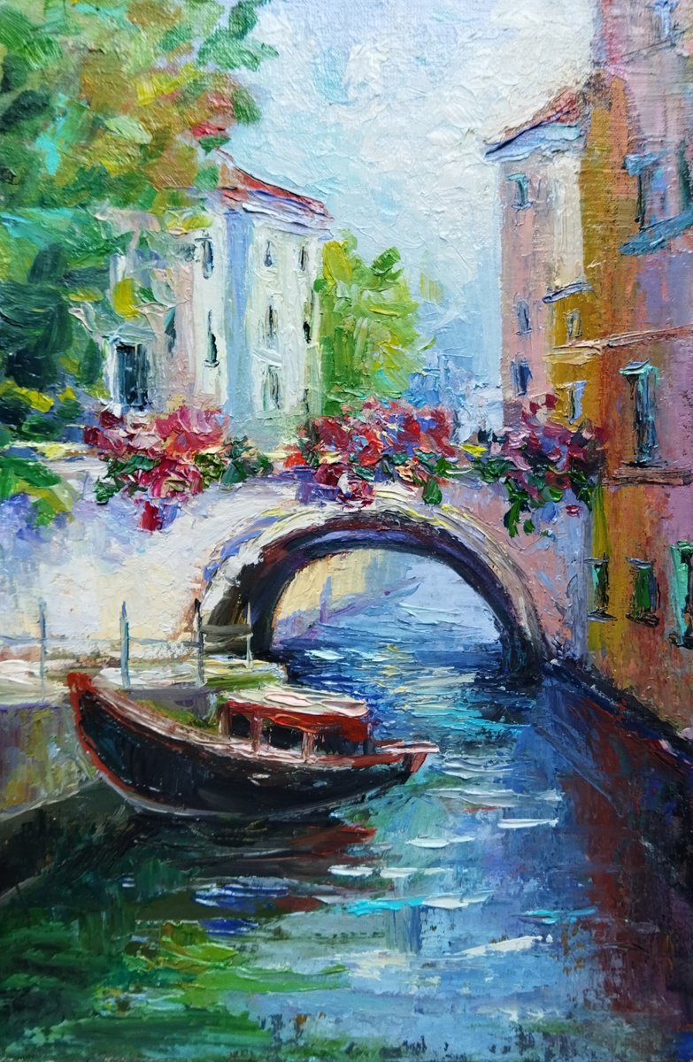 Impressionistic Cityscapes Oil Painting By Ann Krasikova, 8 X 12, One Day In Venice, Original Artwork