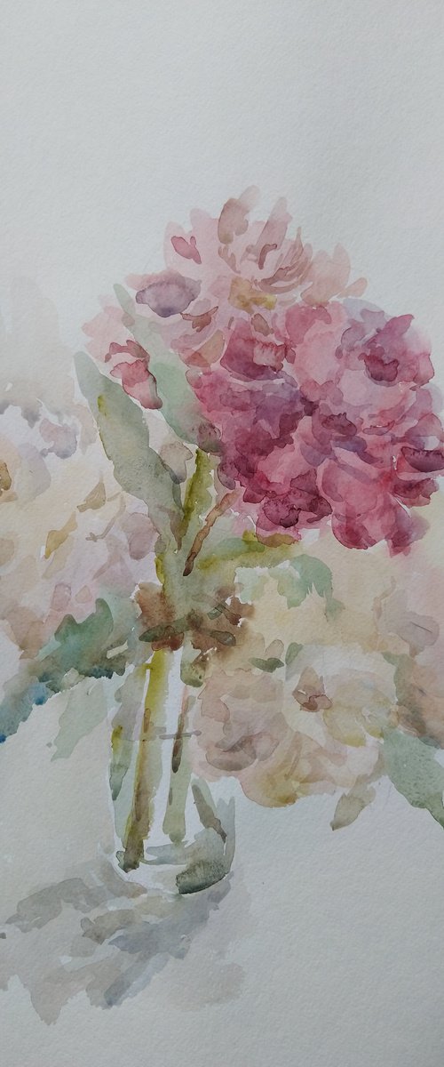 Peonies. Original watercolour painting 2020 by Elena Klyan