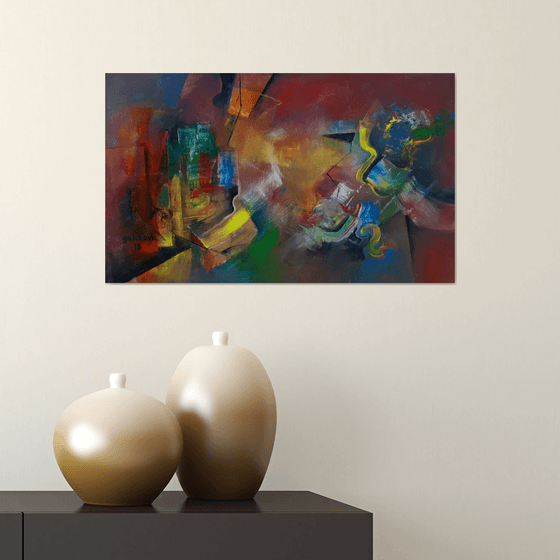 Horizontal Art Painting, Brown and Blue, Beautiful Abstract Painting, Journey Into The Unknown