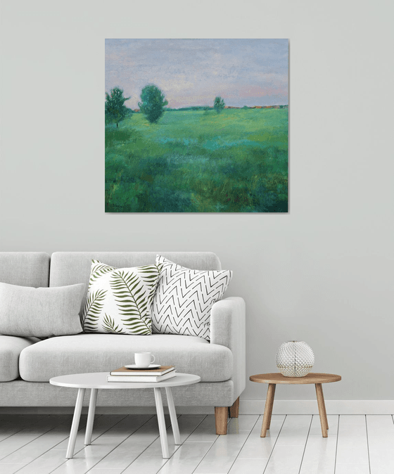 Twilight time. Green field