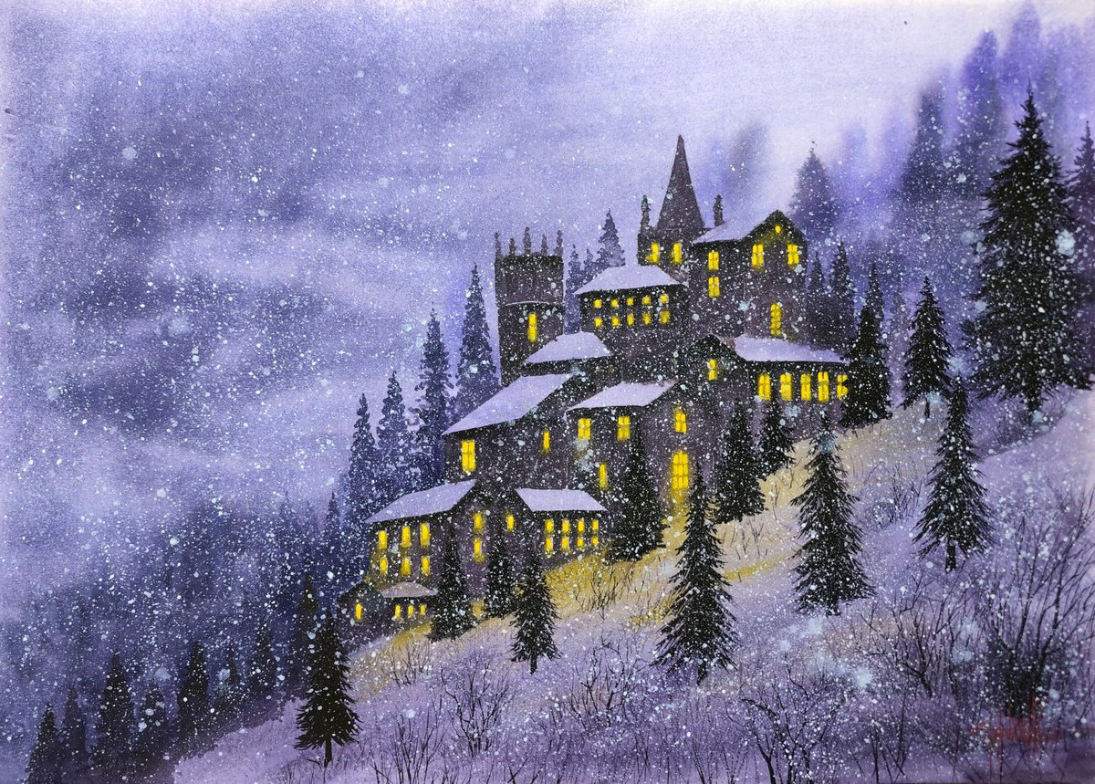 Photorealistic Watercolour , A Fabulous Evening In The Mountains By Eugene Gorbachenko, 28 X 20, Artwork For Sale On Artfinder