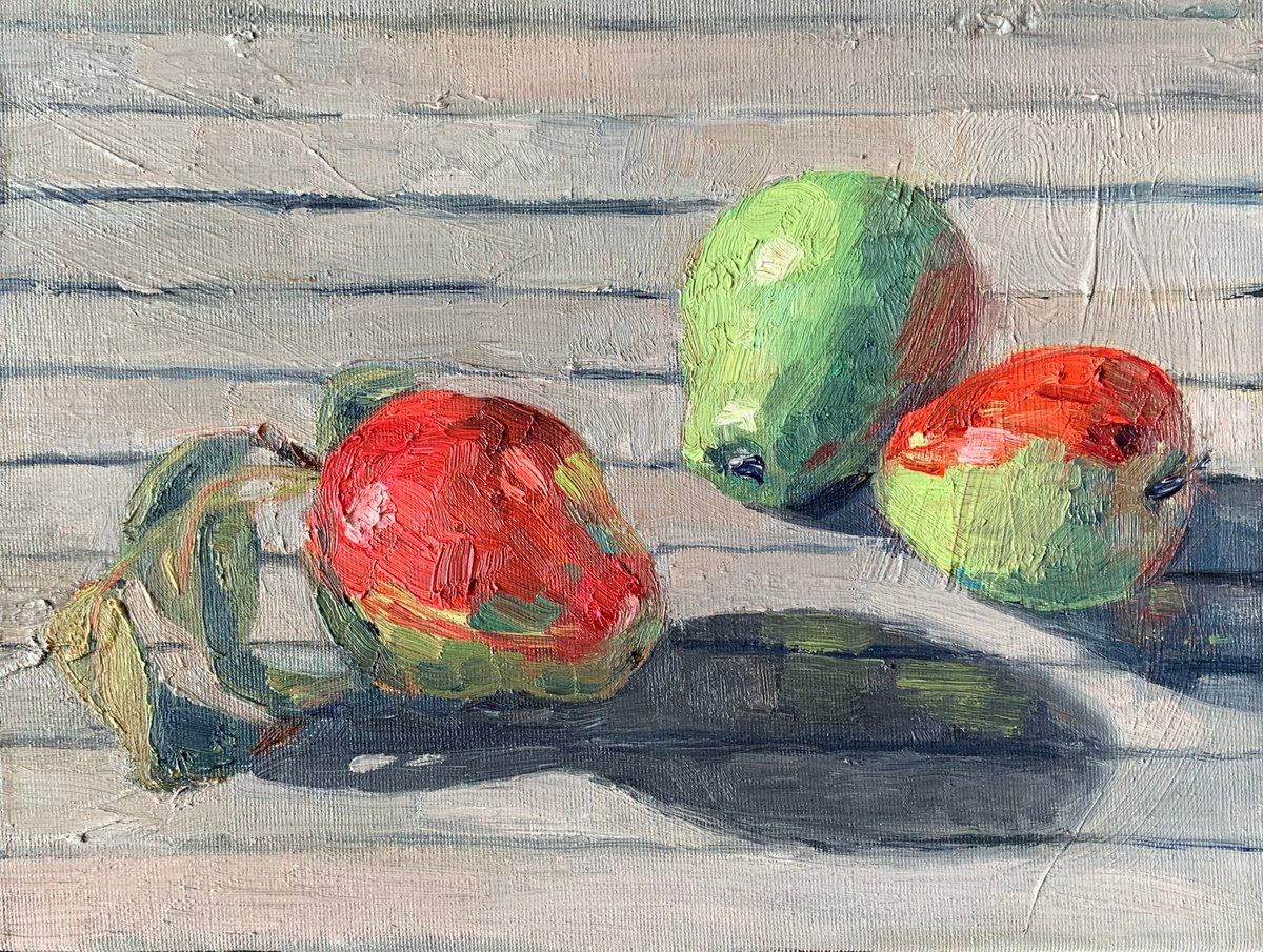 Impressionistic Still Life Oil Painting By Nataliya Lemesheva, 12 X 9", Young Apples, Original Artwork