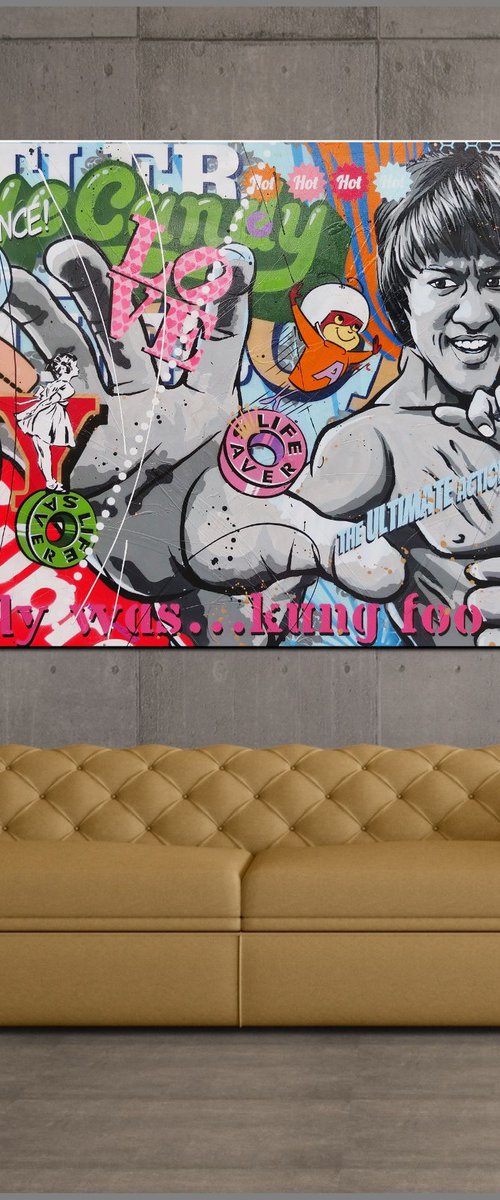 I Know Kung Foo 190cm x 100cm Bruce Lee Urban Pop Art by Franko