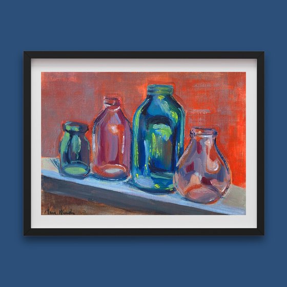 Glass bottles still life