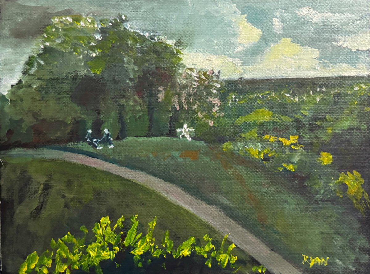 Impressionistic Landscape Oil Painting By Ryan Louder, 12 X 9", London Park At Dusk, Original Artwork