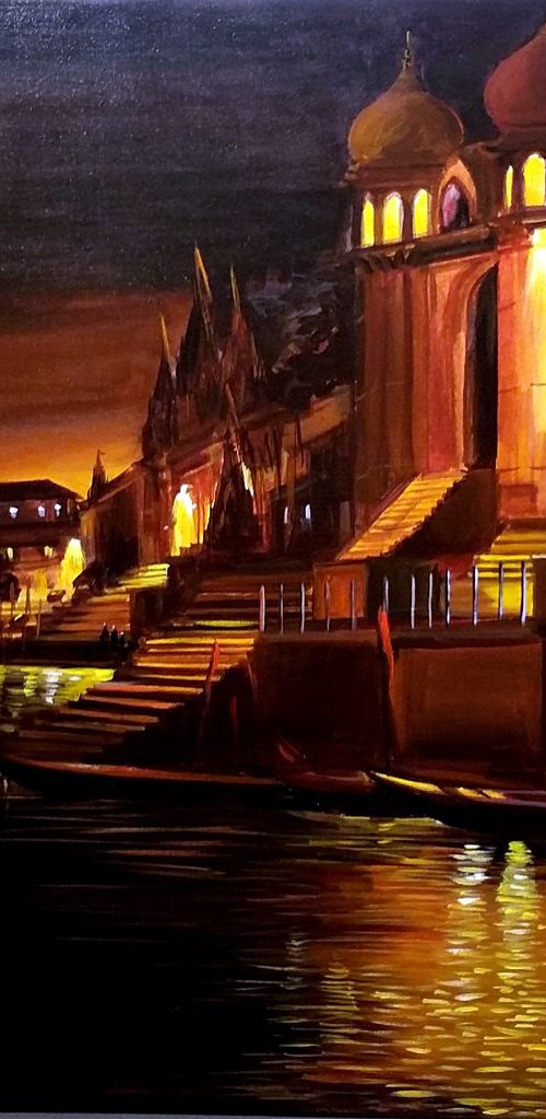 Varanasi Ghat at Silent Night by Samiran Sarkar