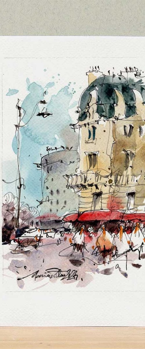 Paris Watercolor Art by Marin Victor