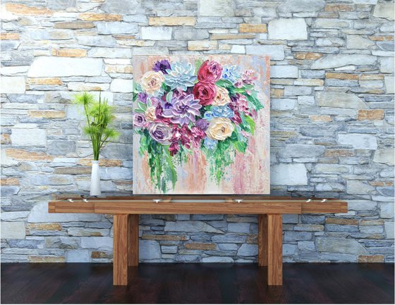 Colorful Flower Bouquet - Original Abstract Floral Painting