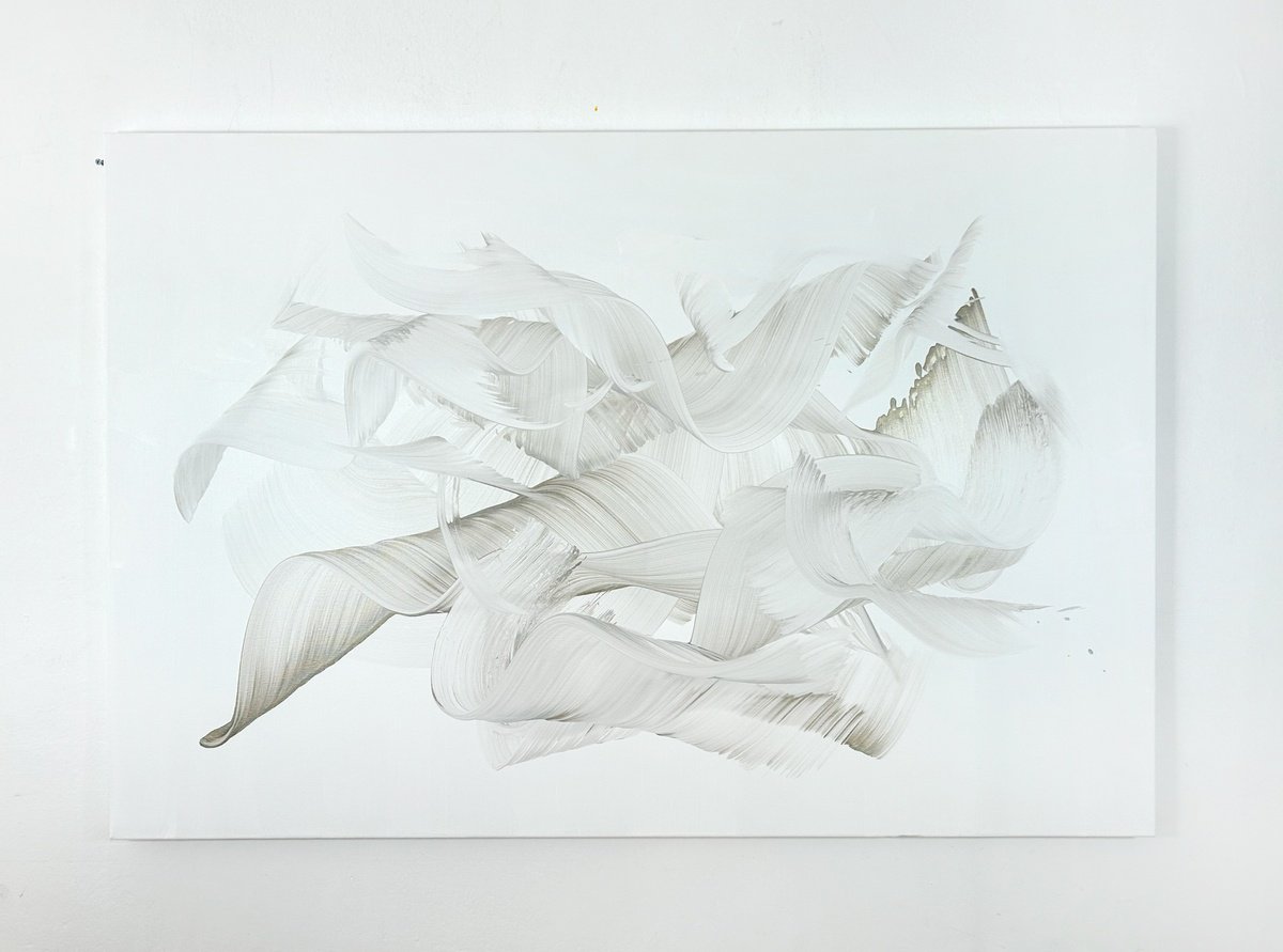 Organic Abstract Acrylic Painting By Nikolaos Schizas, 39 X 59", Subtle Elegance, Original Artwork