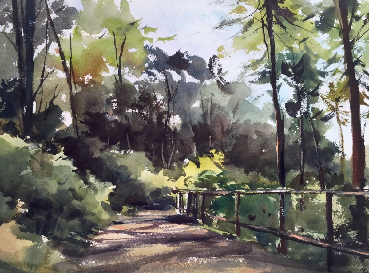 Impressionistic Landscape Watercolour By Jing Chen, 15 X 11, Secret Path, Original Artwork