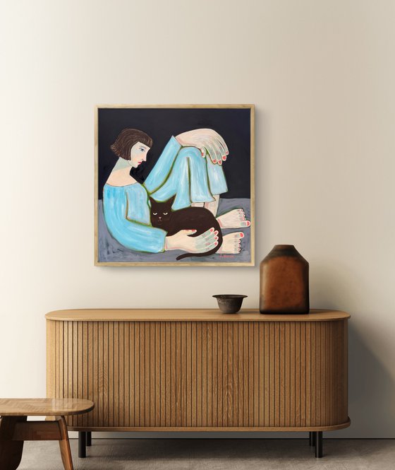 Lady and Cat with big hands and feet