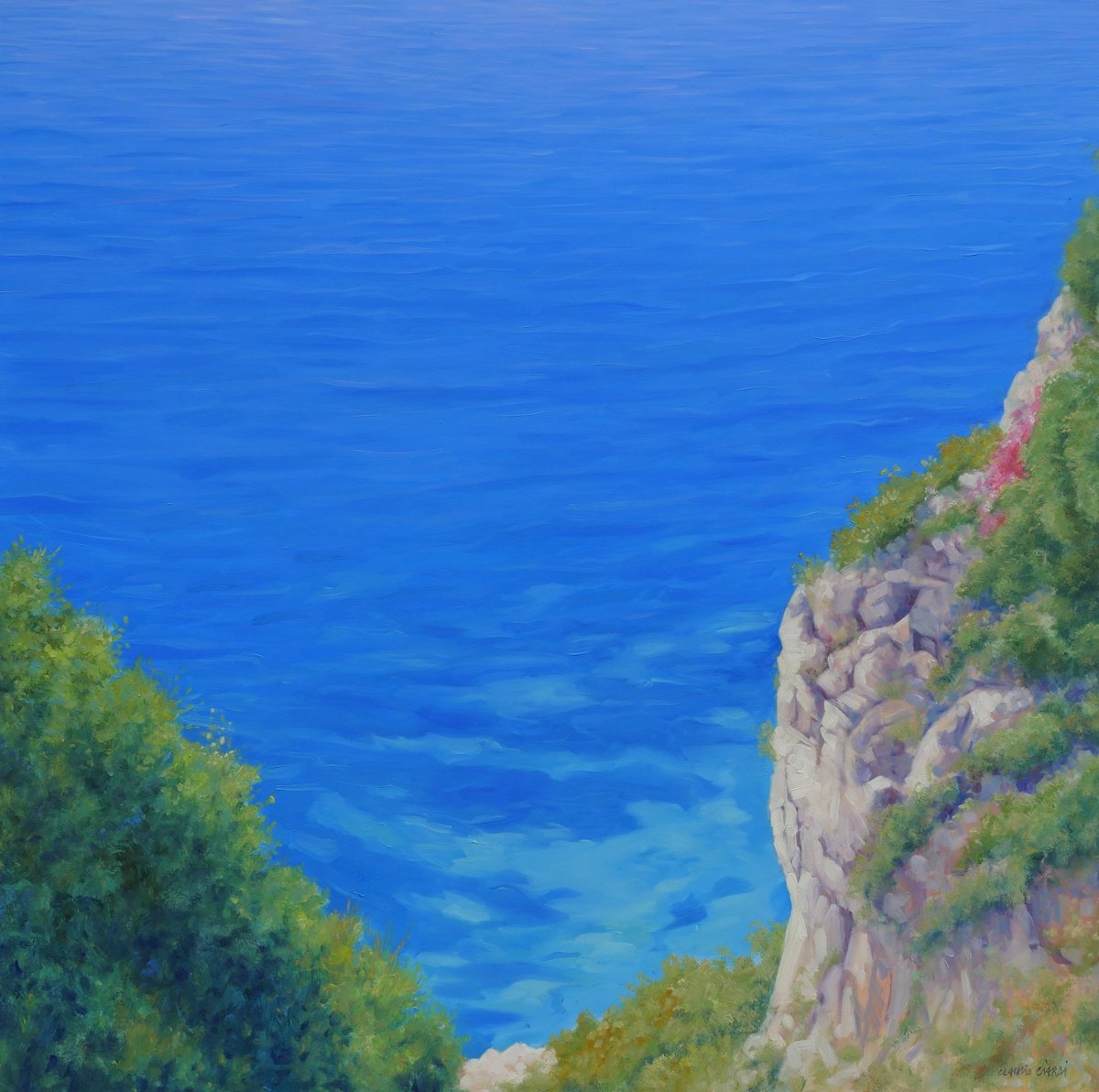 Impressionistic Landscape Oil Painting By Claudio Ciardi, 39 X 39, Capri Sea, Original Artwork