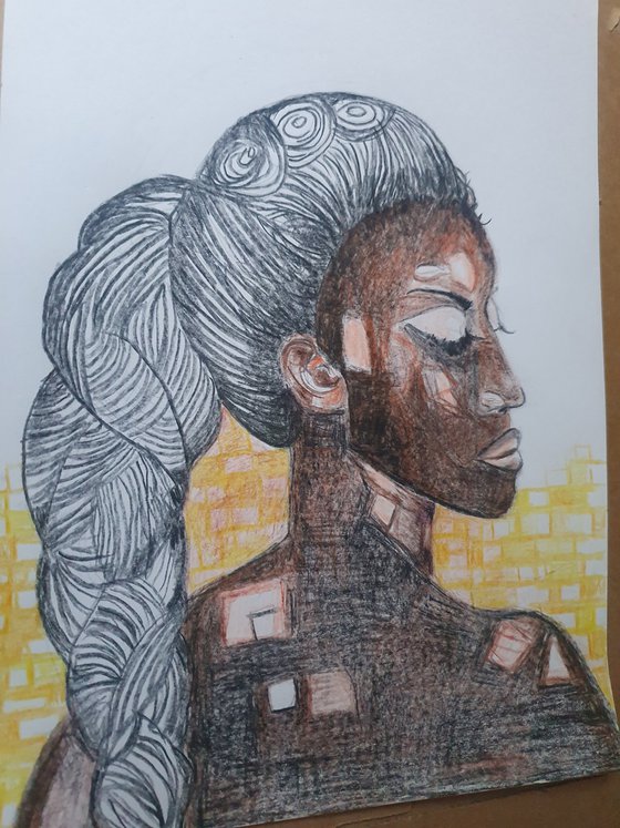 Striking Beauty | Woman Drawing with Pencil and Colour Pencils A4 Size