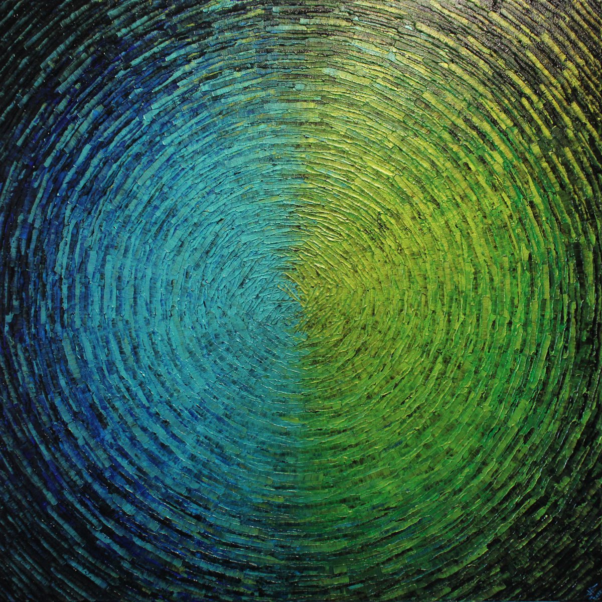 Abstract Acrylic Painting By Jonathan Pradillon, 24 X 24, Iri. Green Blue Mixed Shine, Original Artwork