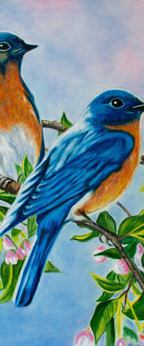 SONG OF SPRING by Vera Melnyk - (Original oil painting, birds painting, home decor, gift, wall art, art for sale, artfinder art) by Vera Melnyk