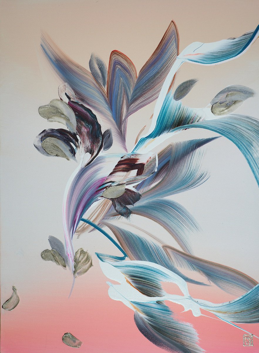 Abstract Acrylic Painting By Novi Lim, 18 X 24", Bloom Aria, Original Artwork