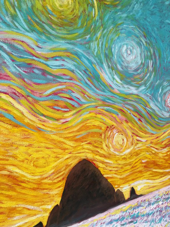 Oregon coast under Van Gogh’s sky