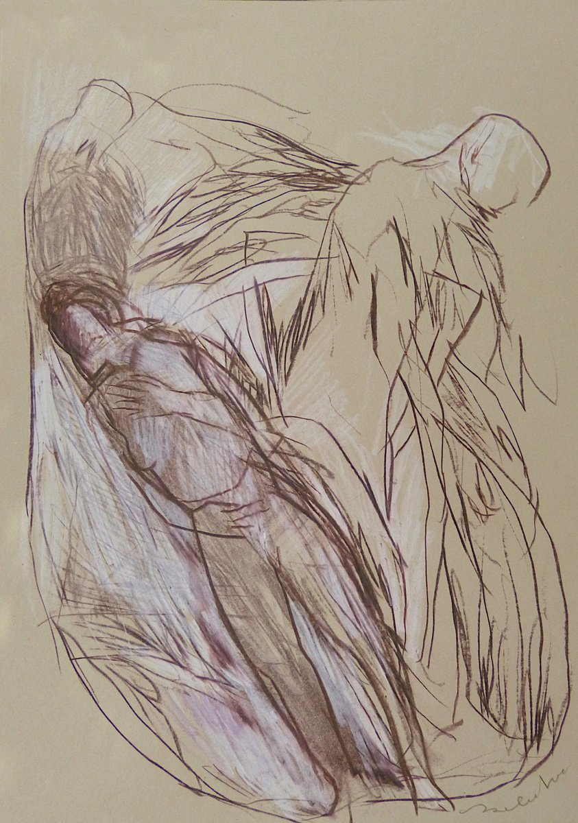 Expressive Portrait Pencil Drawing By Frederic Belaubre, 8 X 11, In The State Of Uncertainty 10, Original Artwork