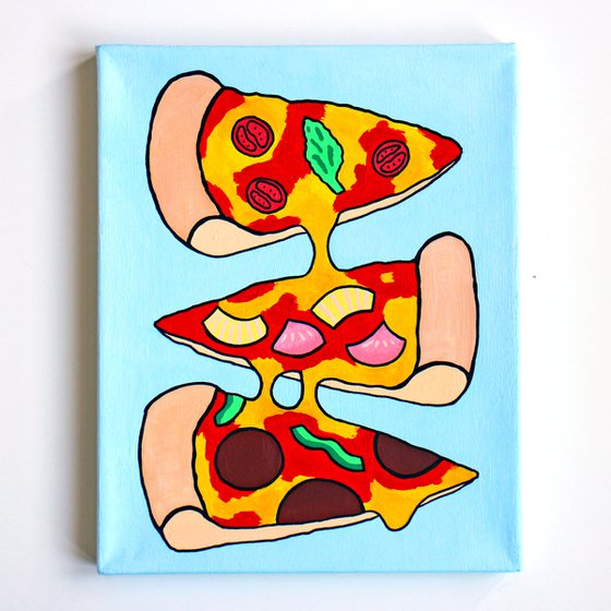 Pizza Three Slices Pop Art Painting on Miniature Canvas