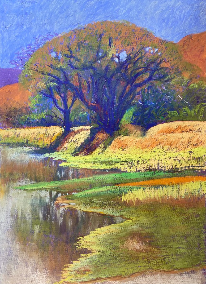 Impressionistic Landscape Pastel Drawing By John Cottee, 22 X 30, Midday, Original Artwork