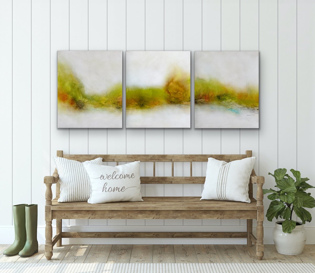 Organic Abstract Acrylic Painting By Kirsten Schankweiler, 59 X 24", Dancing In The Country No. 11, Original Artwork