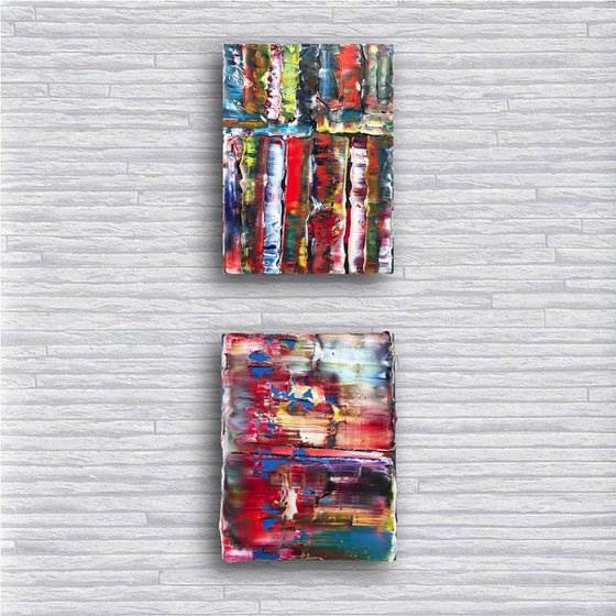 "Polarized Series" - Original Diptych PMS Abstract Oil Paintings On Canvas - 18" x 12"